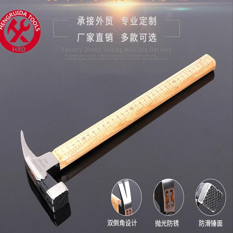 Square Head Claw Hammer Laser Curved Scale Wood Handle with Compressed Wooden Handle