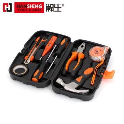 9 Set, Household Set Tools, Plastic Toolbox, Combination, Set, Gift Tools, Made of Carbon Steel, CRV, Polish, Pliers, Wrench, Wire Clamp, Hammer, Snips