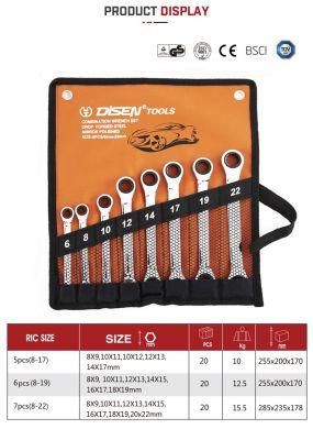 CRV Steel Toolroll Set Double Offset Ring Ratchet Wrench Tool Set with Canvas Pouch