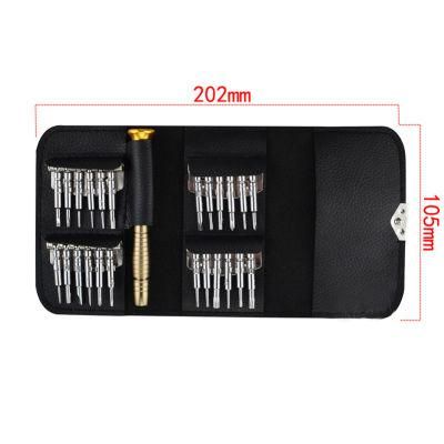 25 in 1 Magnetic Screwdriver Set Multi Functional Precision Phillips Hex Screwdriver Bits Phone Repair Leather Case