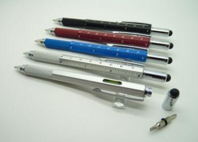 Multi Function 5 in 1 Gradienter Touch Stylus Screwdriver Ruler Ballpoint Multi Tool Pen