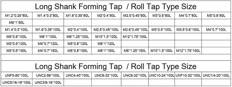 M4*0.7*150L Hsse-M42 Long Shank 150mm with Tin Forming Taps M3 M4 M5 M6 M8 M10 M12 Machine Roll Screw Thread Tap