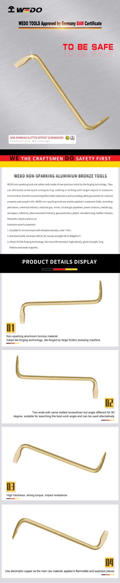 Wedo New Design Non Sparking Aluminium Bronze Slotted Offset Screwdriver