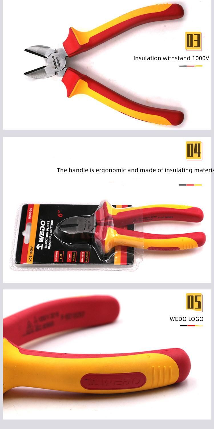 WEDO 6" 7" Insulated Diagonal Pliers VDE 1000V Side Wire Cutters Injection Pliers Nippers Anti-Slip Handle