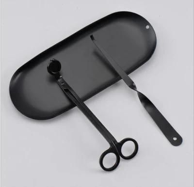 Candle Extinguisher Black Round Head Candle Scissors Wick Trimmer Snuffer Tray Dipper