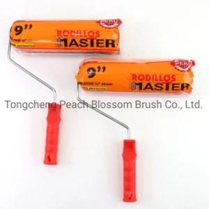 2020 New Orange Polyester Fiber Roller Red Plastic Handle Paint Roller Brush for Decorating