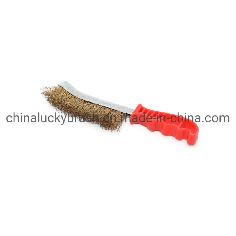 Red Color Brass Coated Wire Plastic Handle Knife Brush (YY-390)