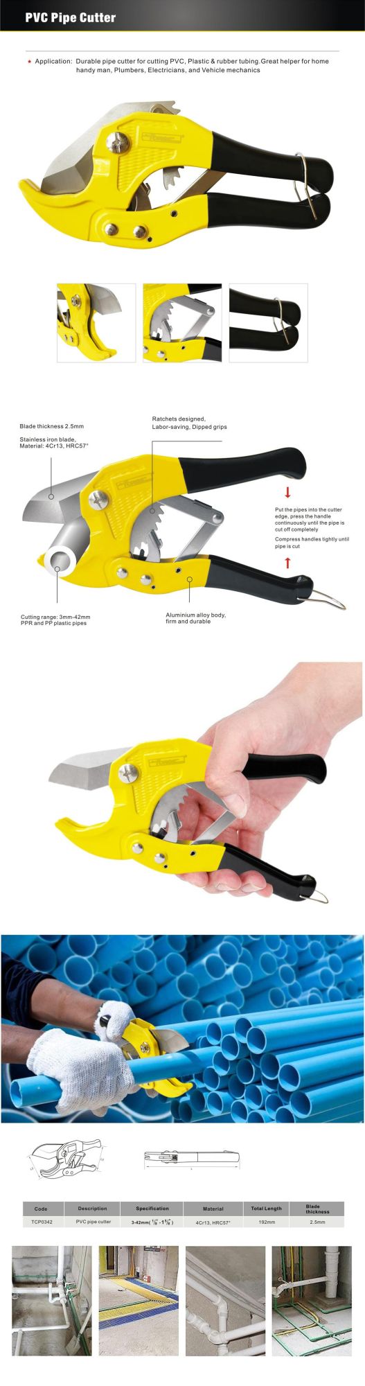 Cutting Tools 4Cr13 Stainless Steel PVC/PPR/PP Tube/Pipe Cutter