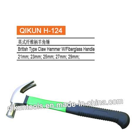 H-122 Construction Hardware Hand Tools American Type Claw Hammer with Orange Fiberglass Handle