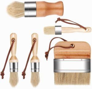 6 Pack Chalk Wax Paint Brush Set Thick Natural Bristles for Painting Furniture