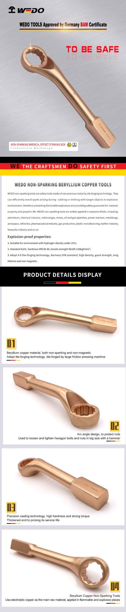 Wedo Beryllium Copper Alloy Non Sparking Offset Slogging Box Wrench