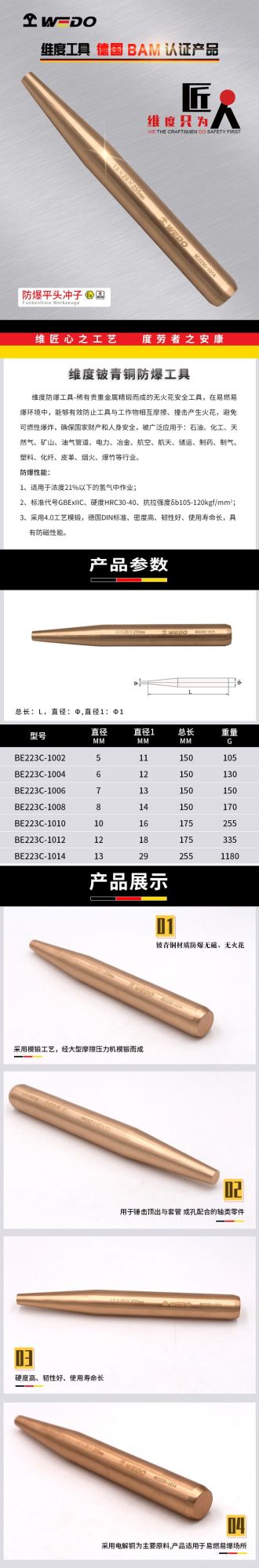 Wedo Professional No Sparking Beryllium Copper Alloy Punch