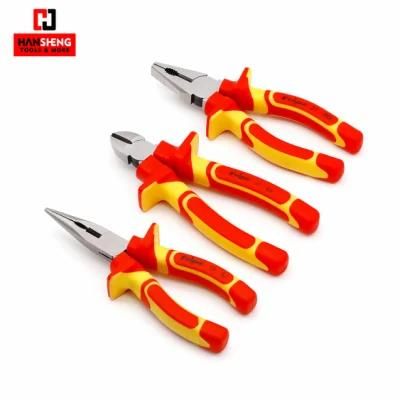 200mm, VDE Pliers, Hand Tools, Hardware, Made of Cr-V, Polish, Nickel, Pearl-Nickel Plated, TPE Handle, Combination Pliers, , Insulation, with Certificate
