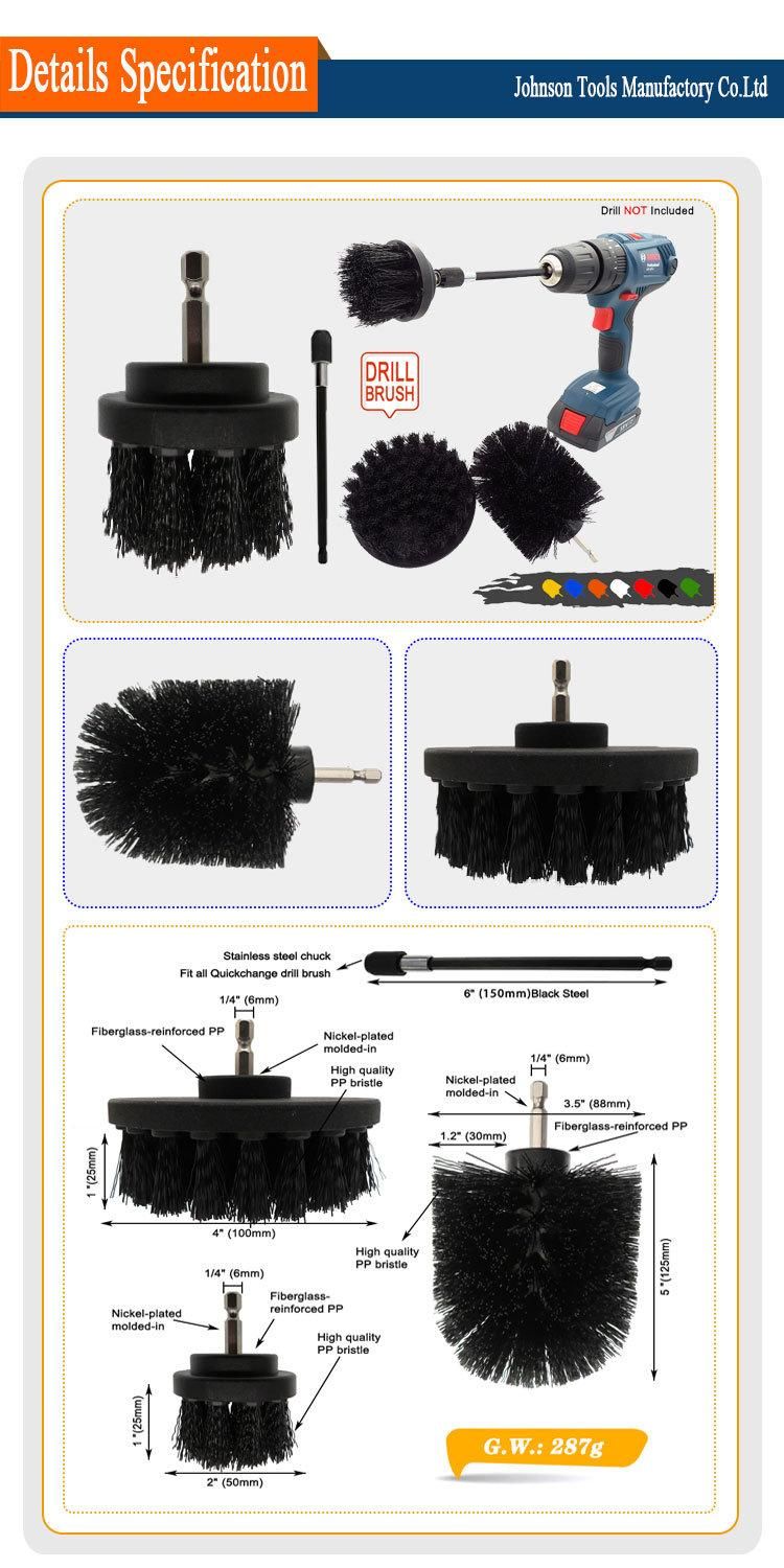 4 Pieces Black Color Nylon Drill Brush Attachment Set for Car Carpet Bathroom Cleaning