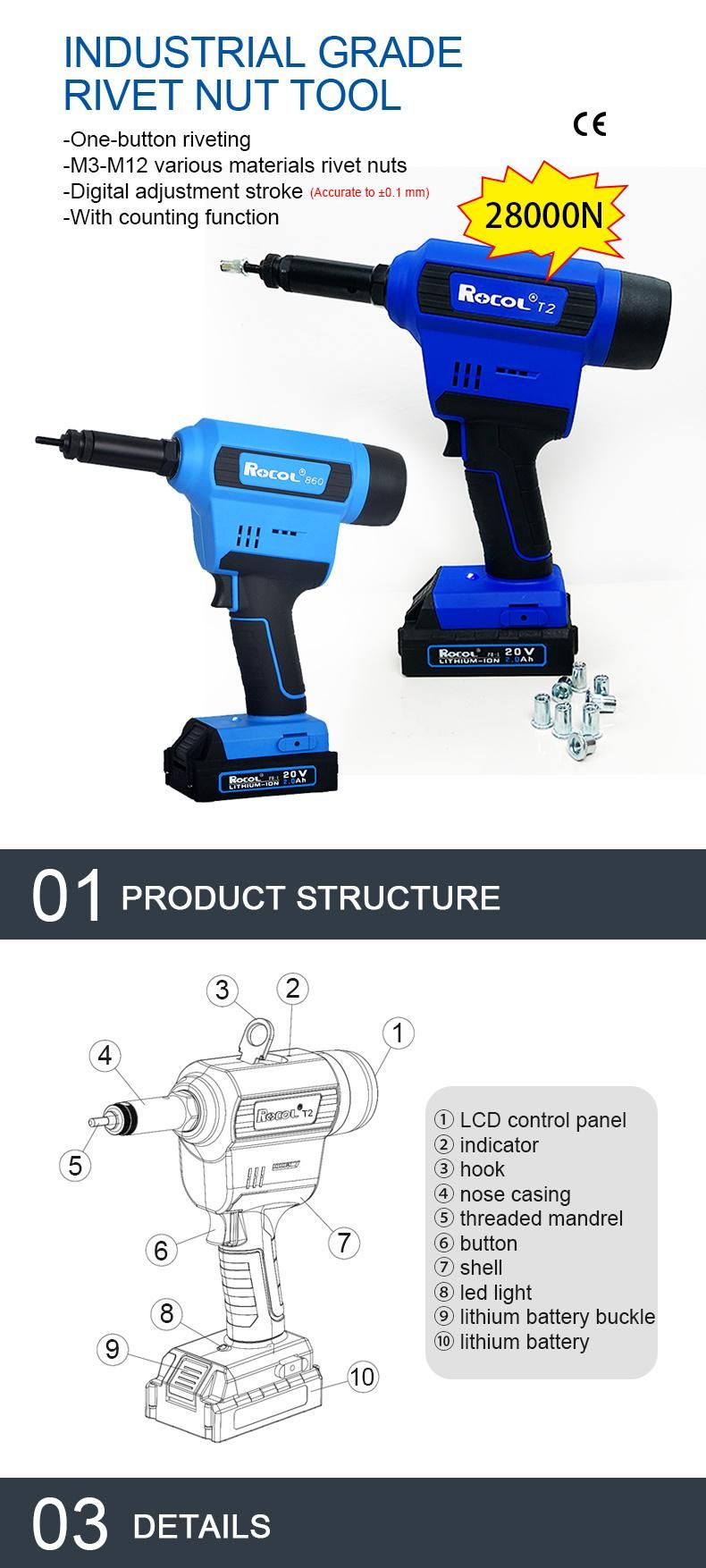 Hot Sale M3 - M12 Nuts 28000n Battery Powered Rivet Nut Tool