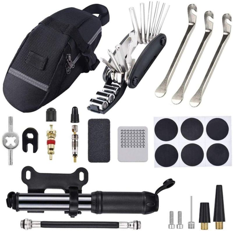 Portable Bicycle Repair Tool & Puncture Kit Bike Tyre Repair Kit with Seat Saddle Bag