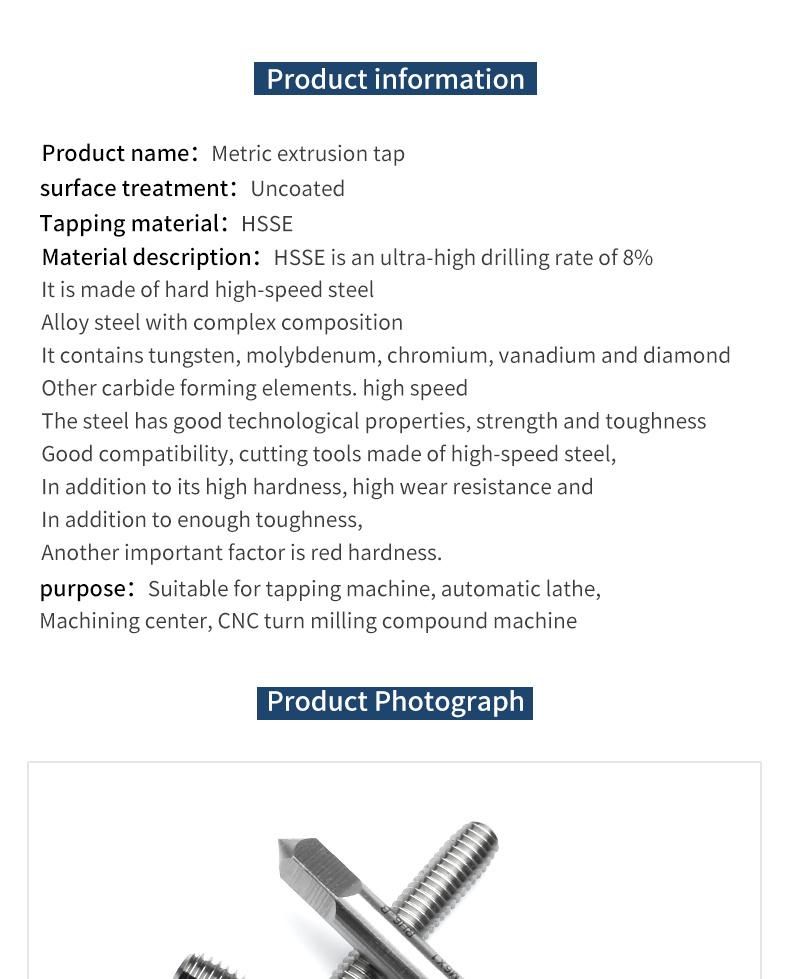 Hsse-M42 Forming Taps M7 M8 M9 M10 M11 M12 M14 M16 M18 M20 Metric Roll Machine Thread Screw Tap