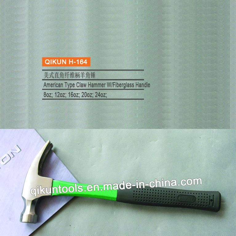 H-162 Construction Hardware Hand Tools Mirror Polished Claw Hammer with Fiberglass Handle