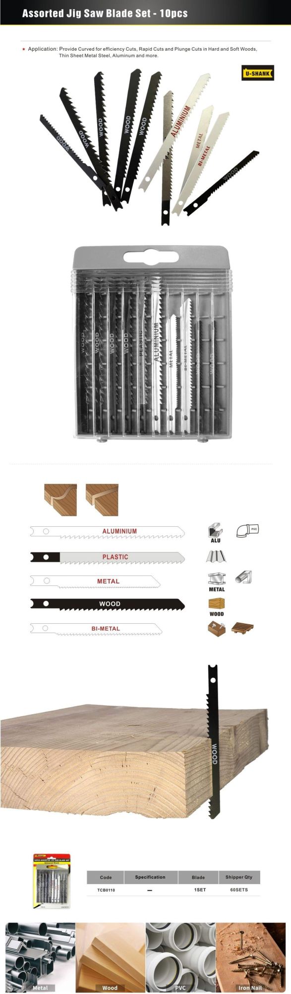 Blades Accessories 10PCS Assorted Jig Saw Blade Set OEM Tools