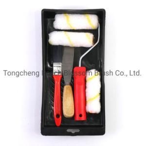 White Polyester Fiber Roller Red Plastic Handle Paint Roller Brush Set for Sale