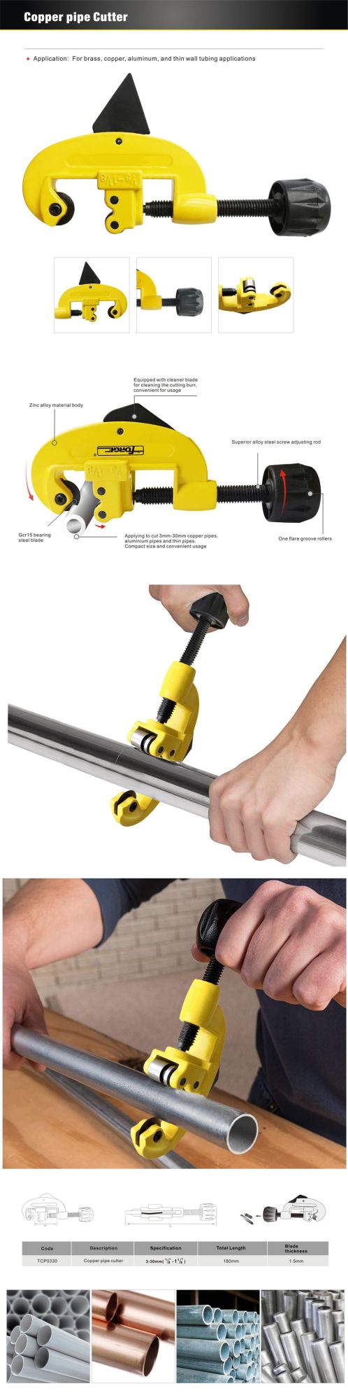 Cutting Tools Gcr15 Bearing Steel Metal Tube/Pipe Cutter