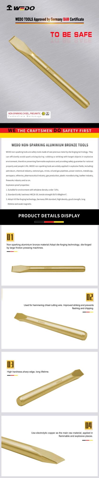 Wedo Best Selling Non Sparking Aluminium Bronze Flat Chisel