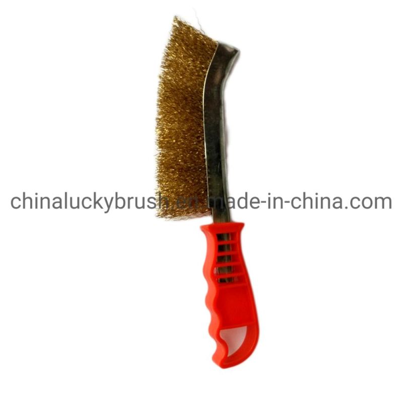 Red Color Brass Coated Wire Plastic Handle Knife Brush (YY-390)