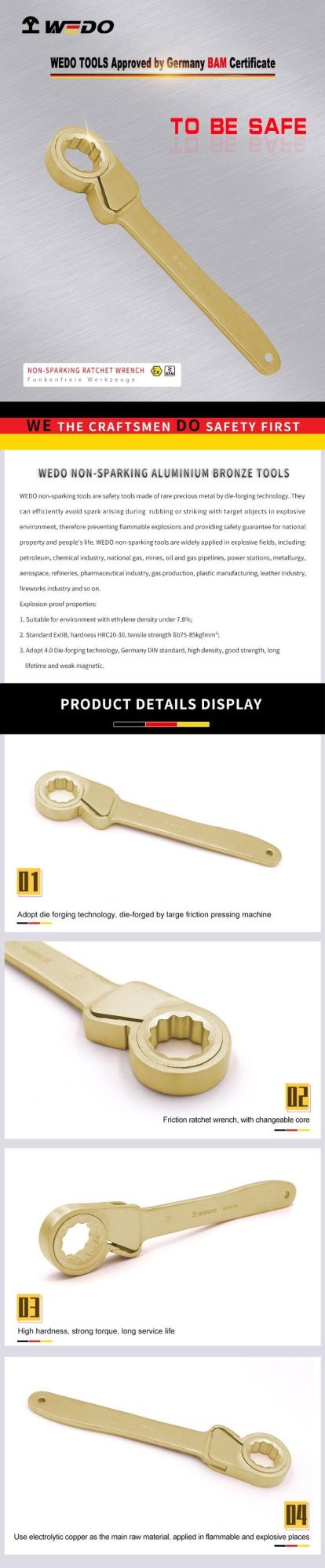 Wedo Non Sparking Aluminium Bronze Alloy Ratchet Wrench