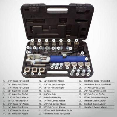 Universal Hydraulic Flaring Tool Set (Includes 3/8&quot; and 1/2&quot; Transmission Cooling Line Die and Adapter Sets) with Tube Cutter, Silver/Blue