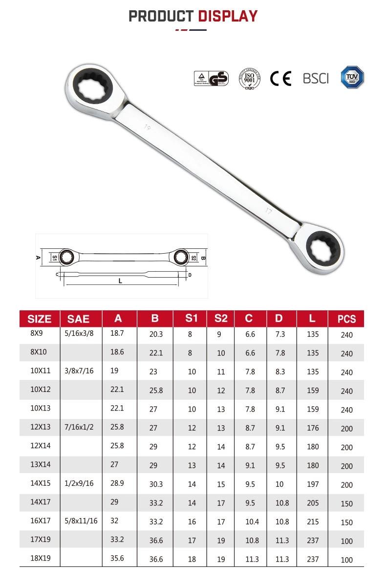 Chrome Plated 72 Tooth Double Ring Ratchet Wrench