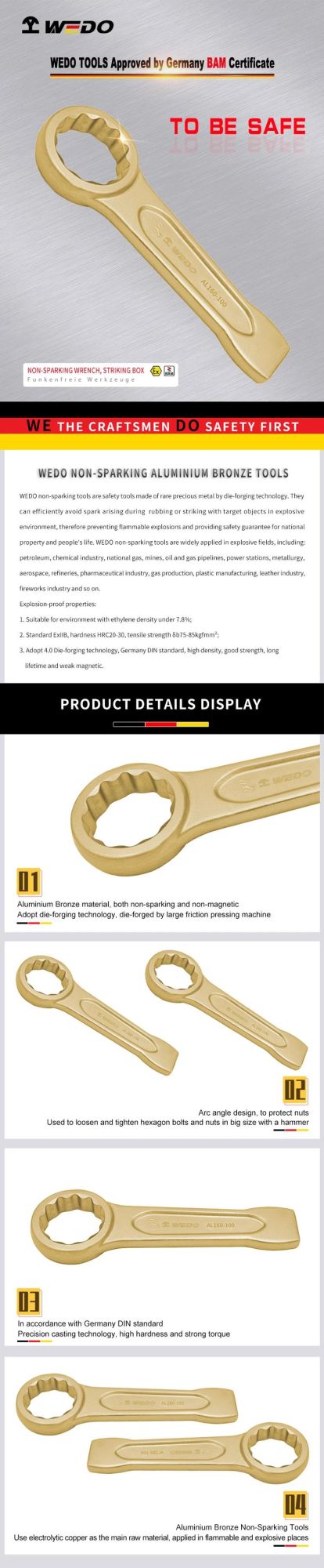 WEDO Aluminium Bronze Non-Sparking Striking Box/Ring Spanner Slogging Wrench Imperial