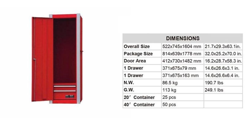 Industrial Tool Cabinet with Multi Drawer Multi Functions BBS Red