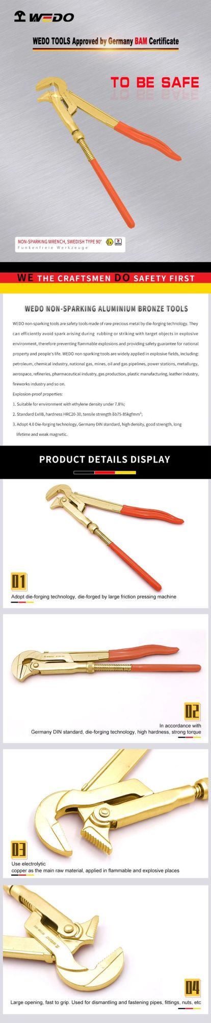 Wedo Non Sparking Aluminium Bronze Swedish Type 90 Degree Wrench