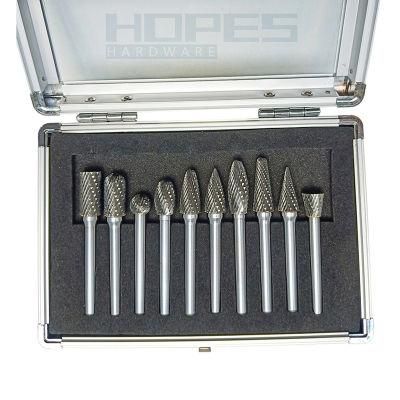 10PCS Silver Welding Carbide Rotary File Burr Set with Single Double Cut Tooth 6mm Shank Aluminum Case Kit
