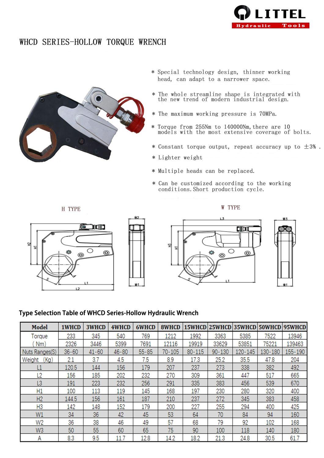 Whcd Ultra-Thin Hollow Hydraulic Torque Wrench Tools for Petrochemical Industry Sales by Manufacturer