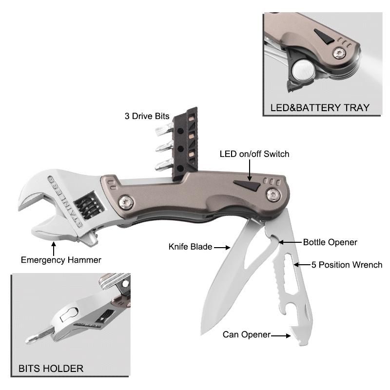 Multifunction Wrench Multi Tool Unitlity Tool with LED Flashlight (#8441)