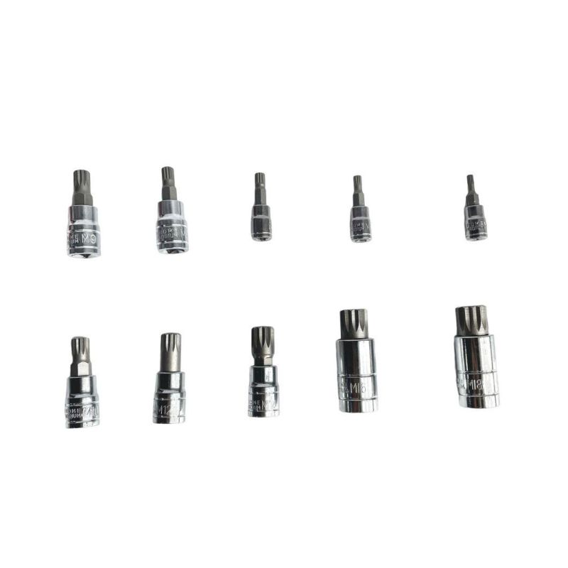 10PCS 1/4" 3/8" 1/2" Power Tools Hand Tools Repair Tools Accessories Cr-V Multipan Torx Socket Bit Set M4 M5 M6 M8 M9 M10 M12 M14 M16 M18