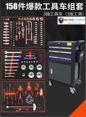 158PCS Hot Sale Auto Repair Tools Set Cabinet with 3 Drawers 3 Sets of Tools Gray Color