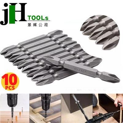 10 PCS Magnetic Slotted pH2 Screwdriver Bit S2 Steel 1/4 Hex Shank 100mm