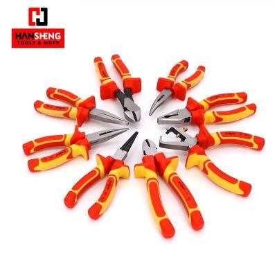 7&quot;, 8&quot;VDE Pliers, Hand Tools, Hardware, Made of Cr-V, Polish, Nickel, Pearl-Nickel Plated, TPE Handle, Combination Pliers, , Insulation, with VDE Certificate