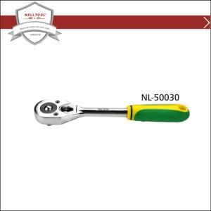 Quick Ratchet Wrench with Rubber Handle, Chrome Plated.