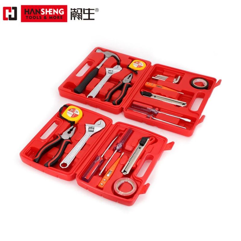 Professional Hand Tool, Plastic Toolbox, Combination, Set, Gift Tools, Made of Carbon Steel, CRV, Polish, Pliers, Wire Clamp, Hammer, Wrench, Snips