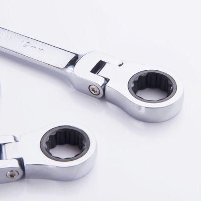 Mirror Polished Chrome Vanadium Flex-Head Ratcheting Spanner 72 Teeth