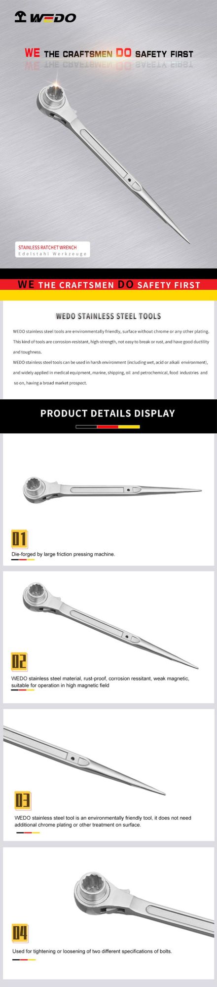 Wedo Professional Best Selling Stainless Steel Ratchet Wrench