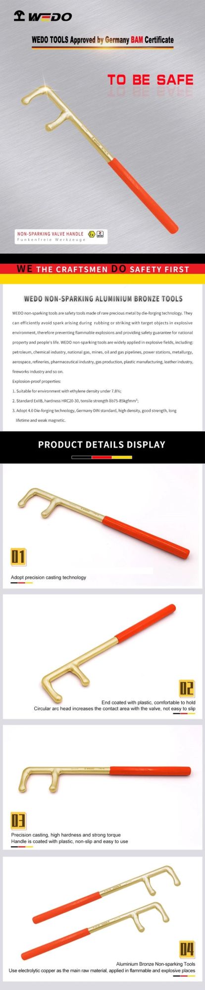 Wedo Best Selling Aluminium Bronze Non Sparking Valve Handle Wrench