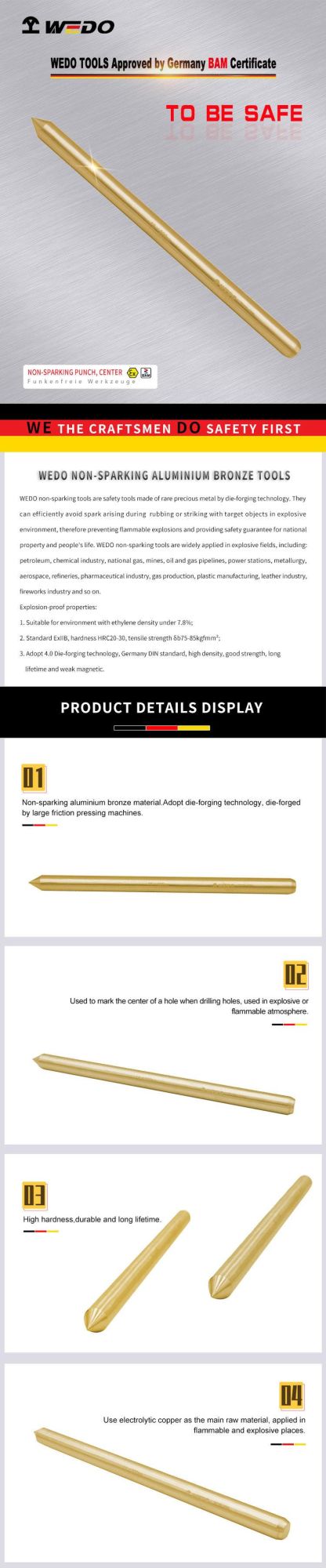 Wedo Aluminium Bronze Alloy Non Sparking Center Punch