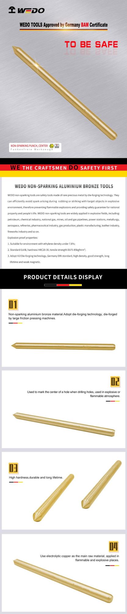 Wedo Aluminium Bronze Alloy Non Sparking Center Punch