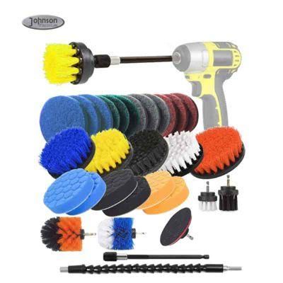 Hot Selling 31pieces Nylon Foam Drill Brush Scrub Pads Attachment Set for Car Carpet Bathroom Cleaning