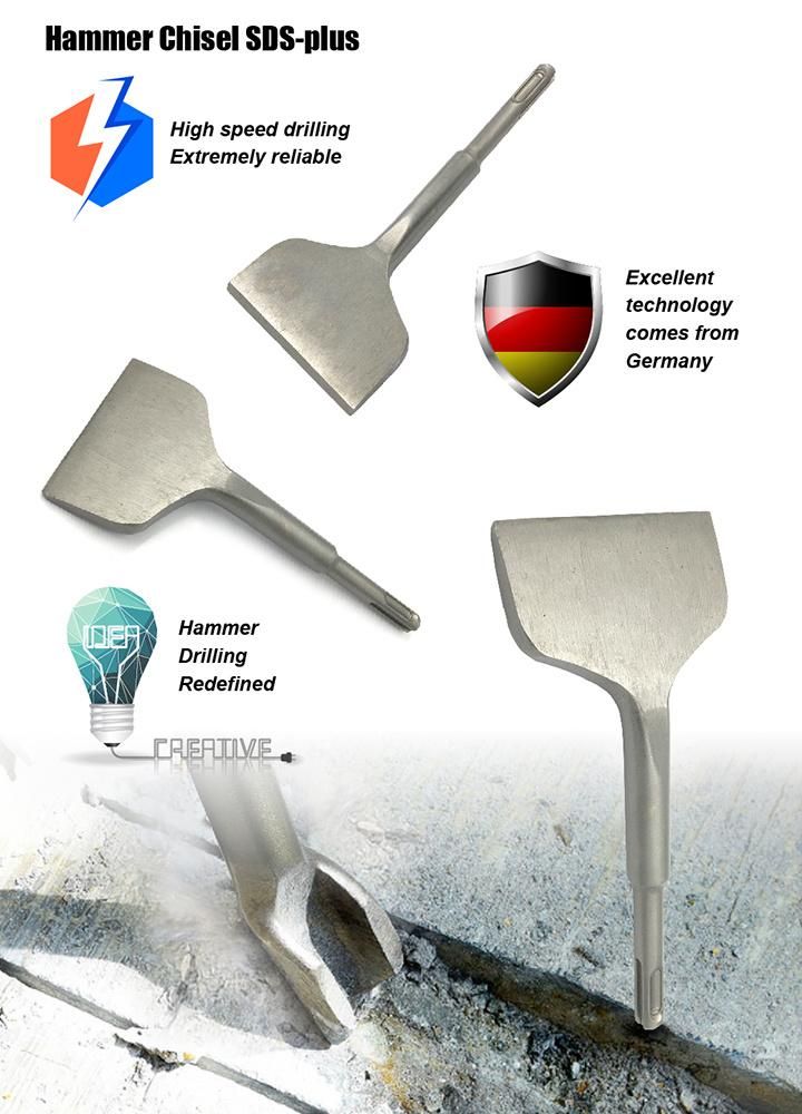 Supreme Alloy Steel Bent Spade Head 75mm Wide Tile Chisel SDS Plus for Tile Ceramic Porcelain Slab Breakage