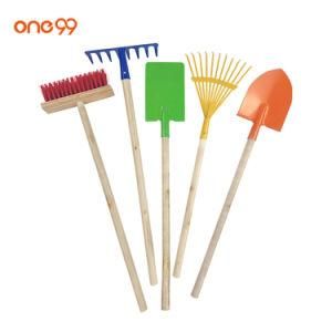 One99 Kids Garden Tools Kit Set Wooden Handle Children Garden Set Tool Toys 5PCS Shovel Trowel Broom Rake